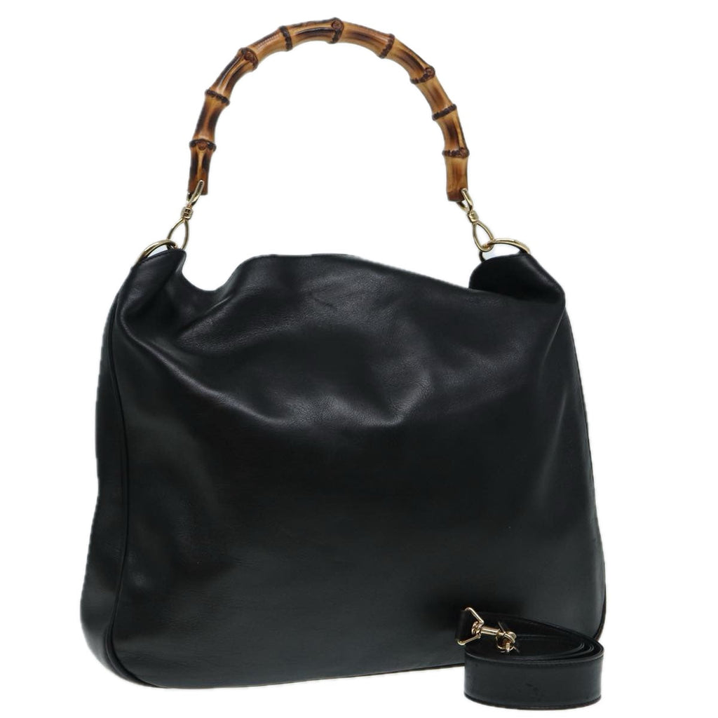 GUCCI Bamboo Hand Bag Leather 2way Black Gold 001 2058 1577 0 88416