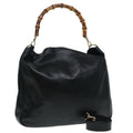 GUCCI Bamboo Hand Bag Leather 2way Black Gold 001 2058 1577 0 88416