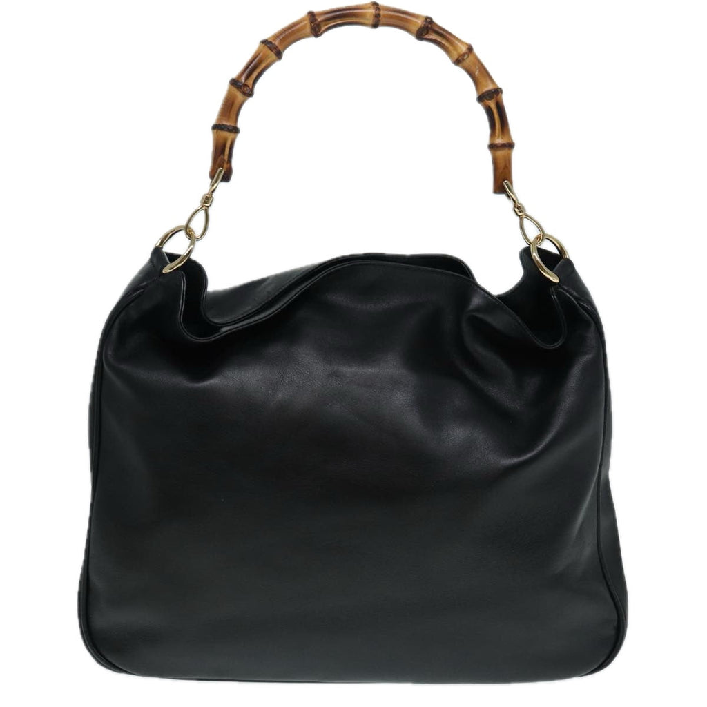 GUCCI Bamboo Hand Bag Leather 2way Black Gold 001 2058 1577 0 88416