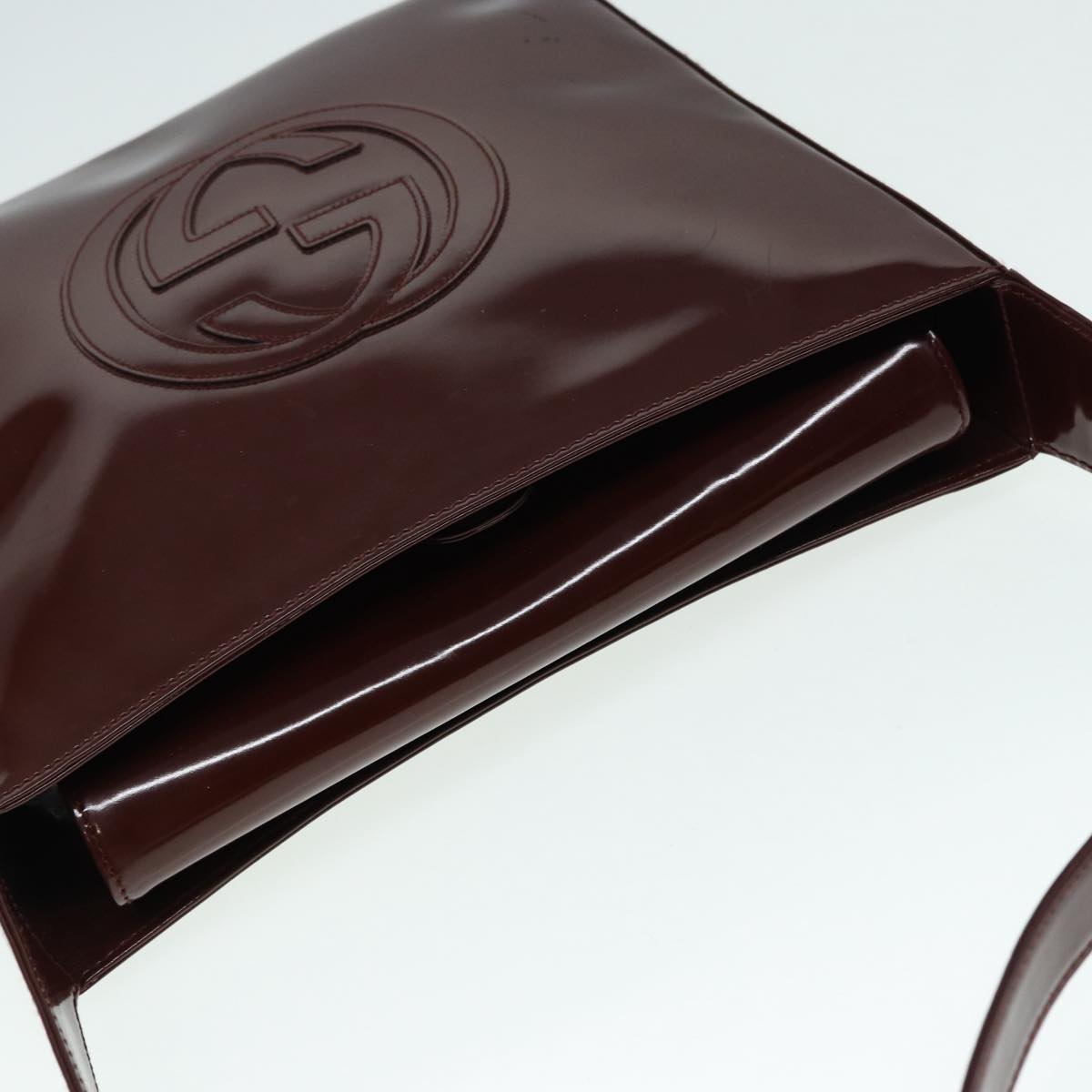 GUCCI Shoulder Bag Patent leather Brown Silver 000 2046 0506 88420