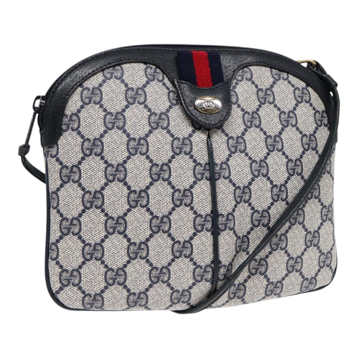 GUCCI GG Supreme Sherry Line Shoulder Bag PVC Navy Red 904 02 047 88462