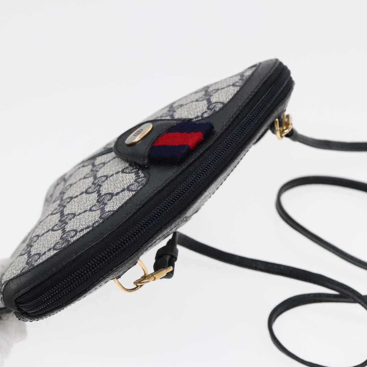 GUCCI GG Supreme Sherry Line Shoulder Bag PVC Navy Red 904 02 047 88462