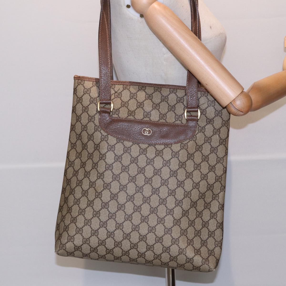 GUCCI GG Supreme Tote Bag PVC Leather Beige Gold 002 615 88483
