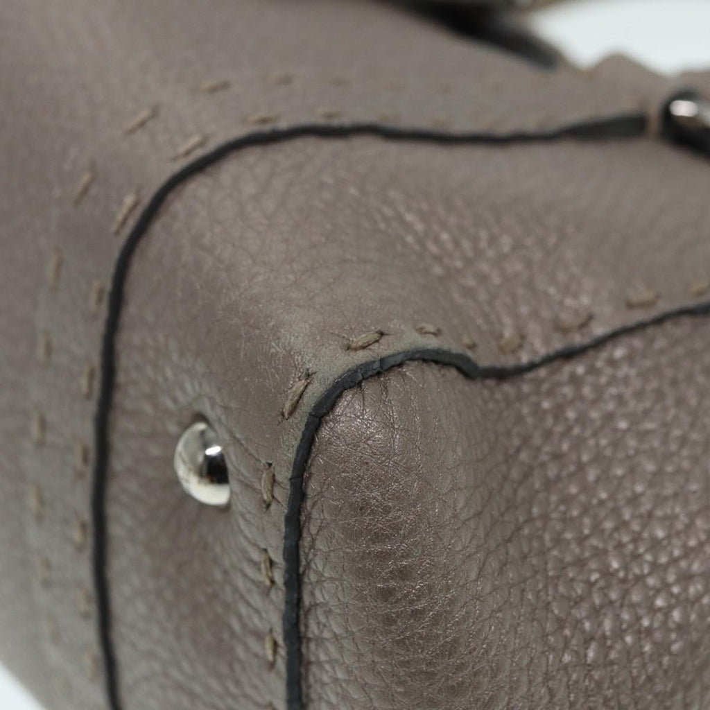 FENDI Celeria Hand Bag Leather Silver 88496