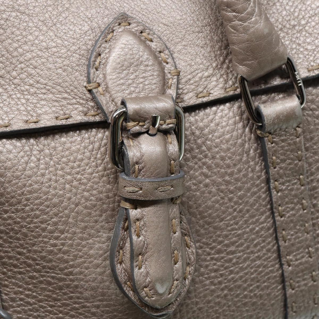 FENDI Celeria Hand Bag Leather Silver 88496