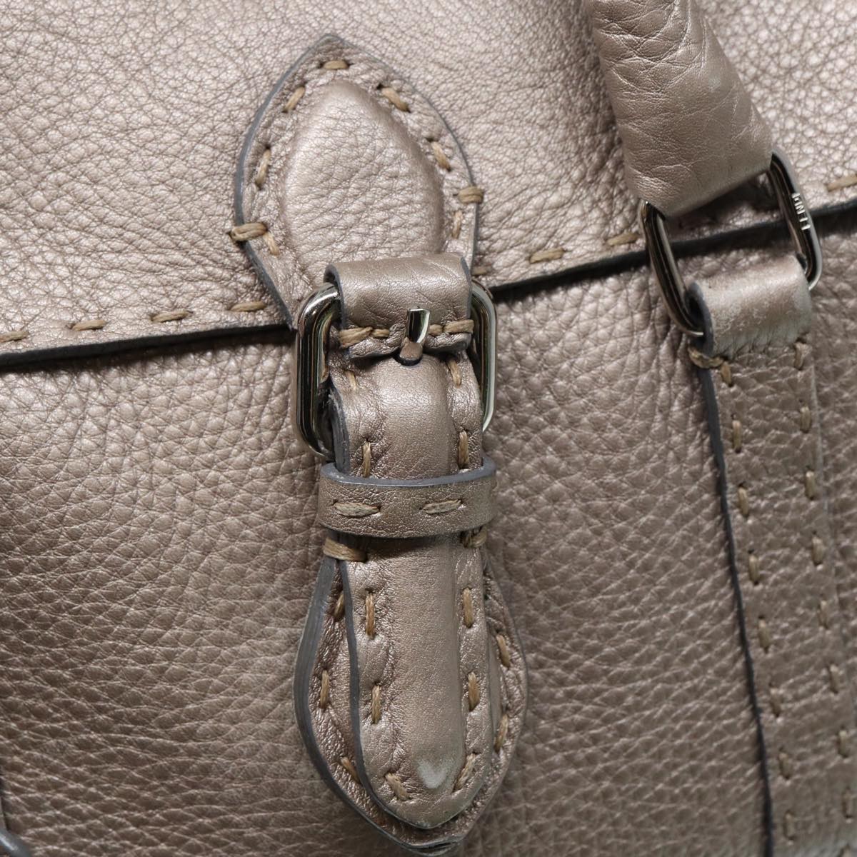 FENDI Celeria Hand Bag Leather Silver 88496