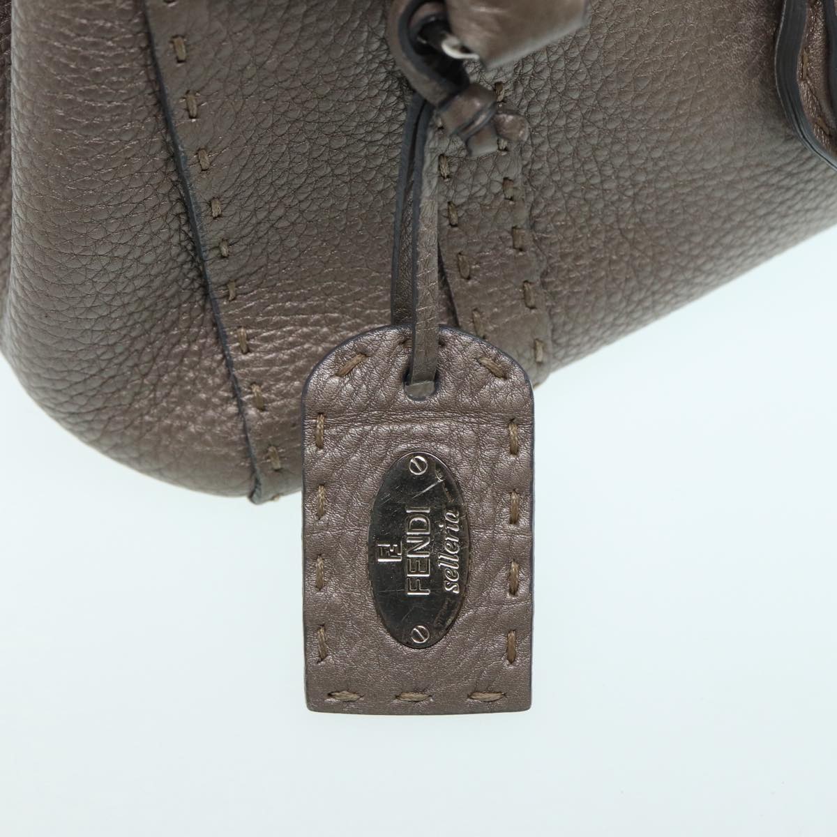FENDI Celeria Hand Bag Leather Silver 88496