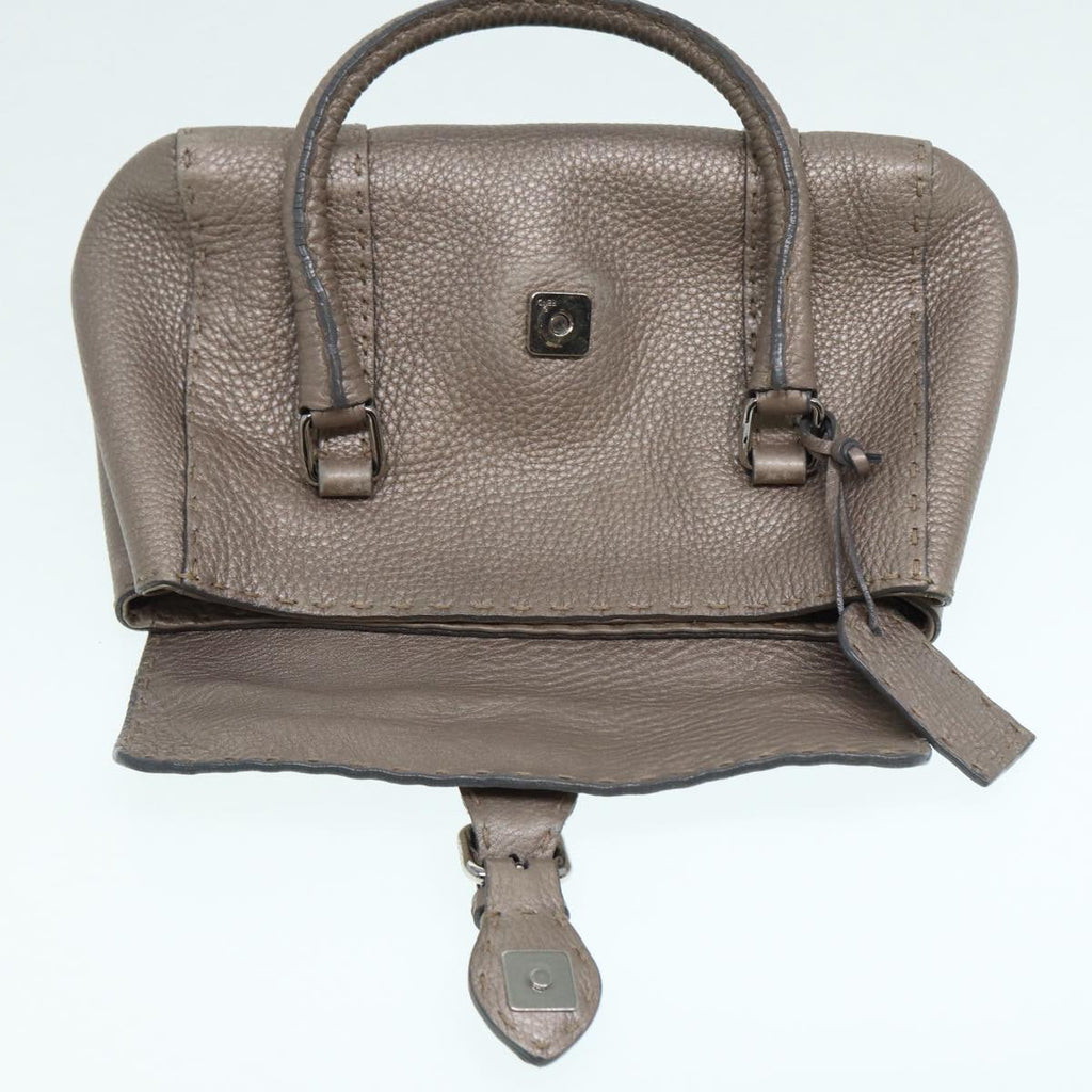 FENDI Celeria Hand Bag Leather Silver 88496