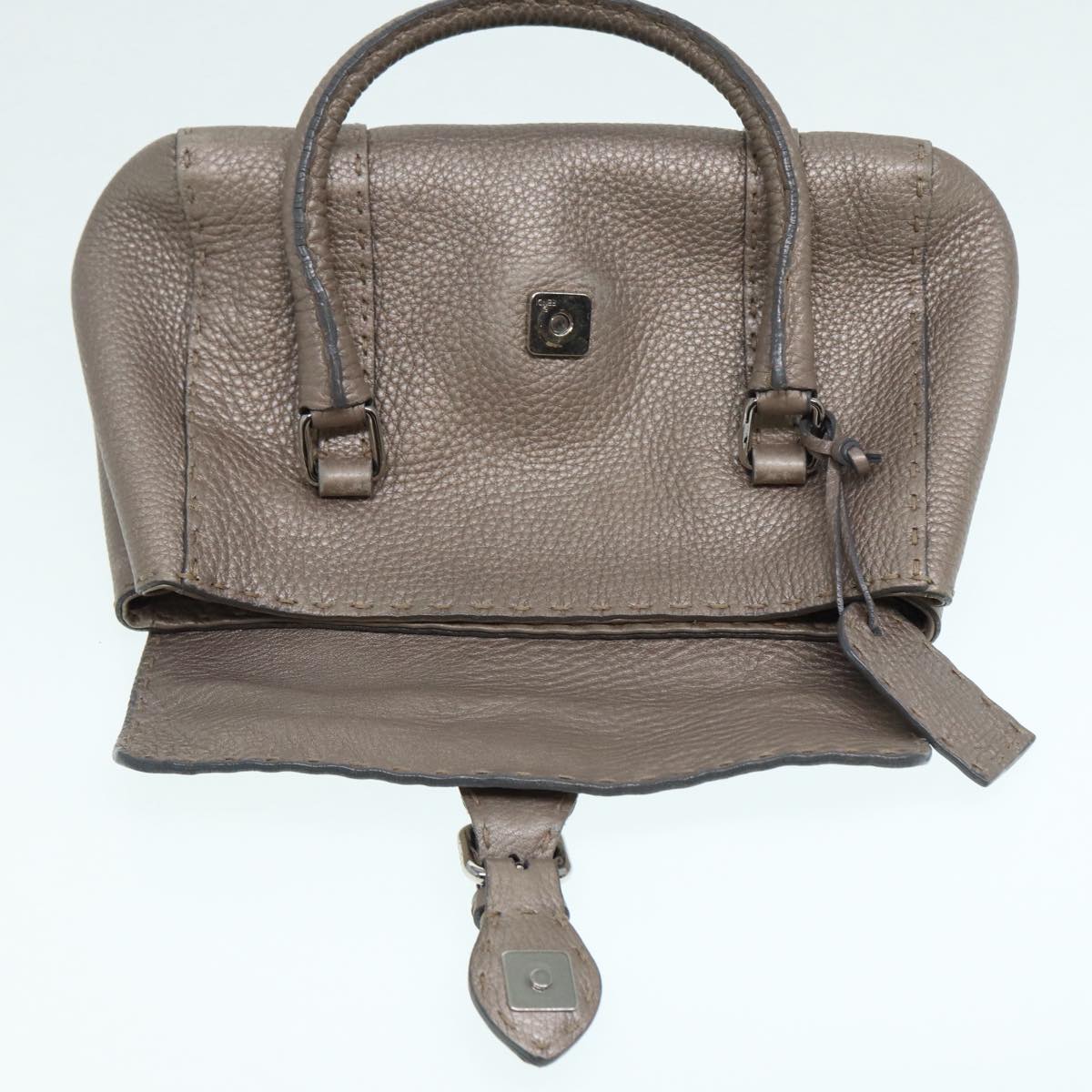 FENDI Celeria Hand Bag Leather Silver 88496