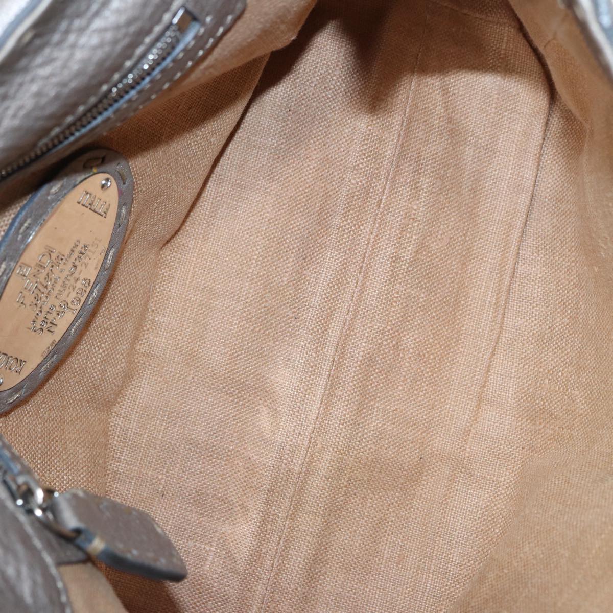 FENDI Celeria Hand Bag Leather Silver 88496