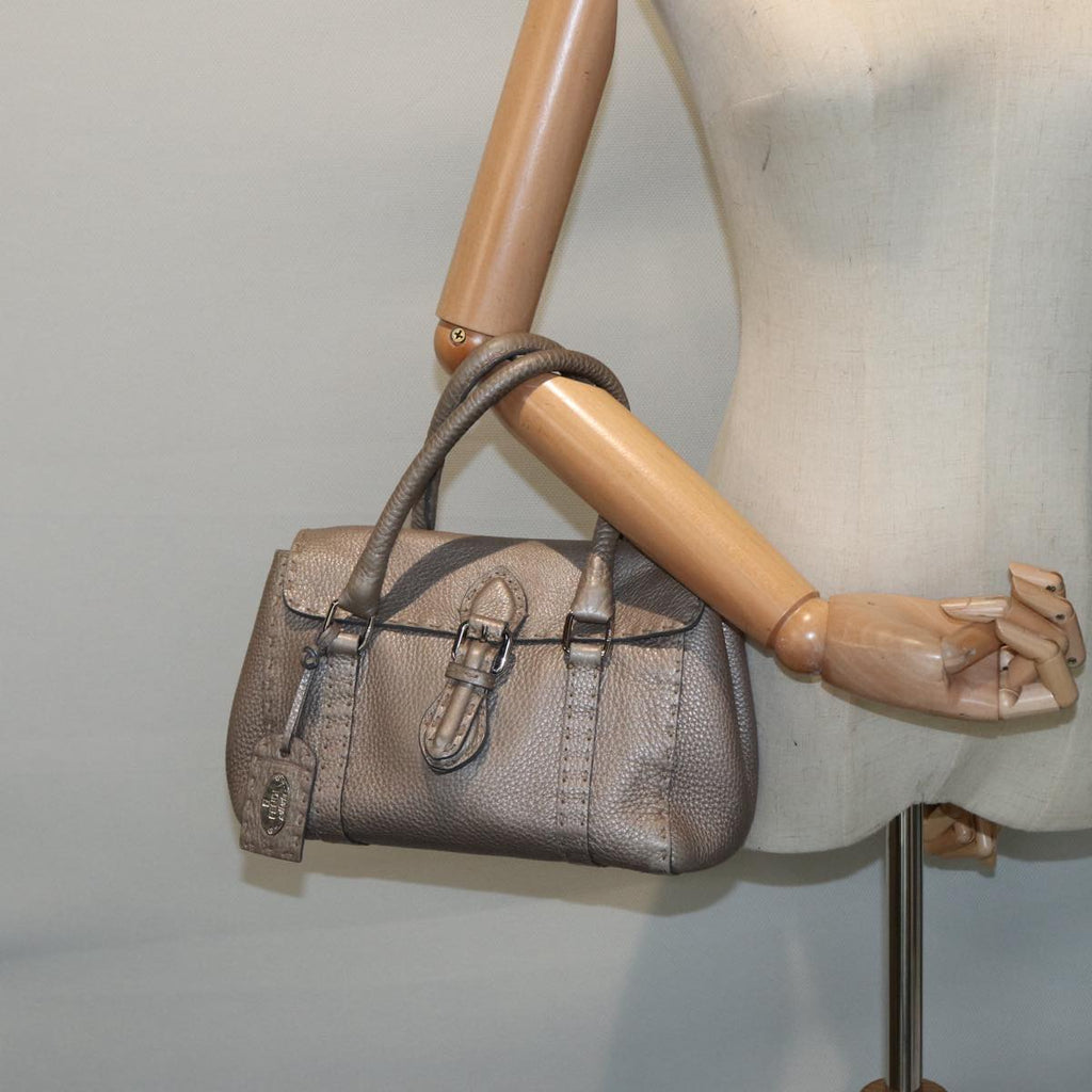 FENDI Celeria Hand Bag Leather Silver 88496