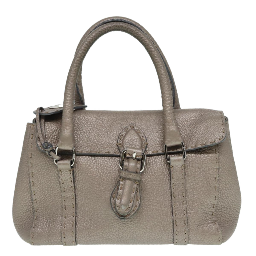 FENDI Celeria Hand Bag Leather Silver 88496