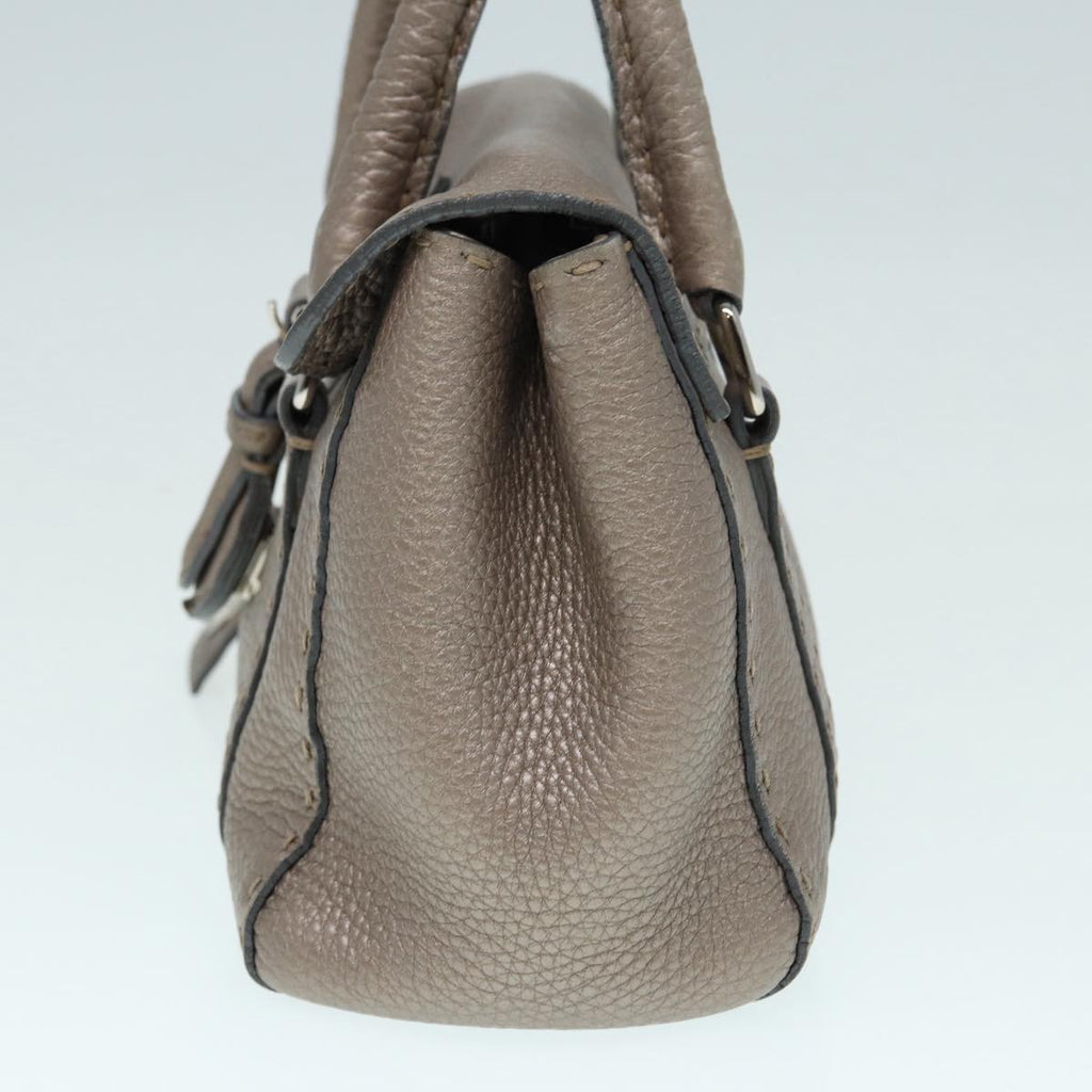 FENDI Celeria Hand Bag Leather Silver 88496
