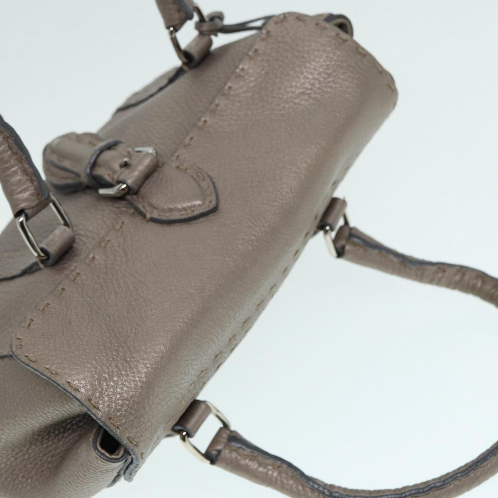 FENDI Celeria Hand Bag Leather Silver 88496