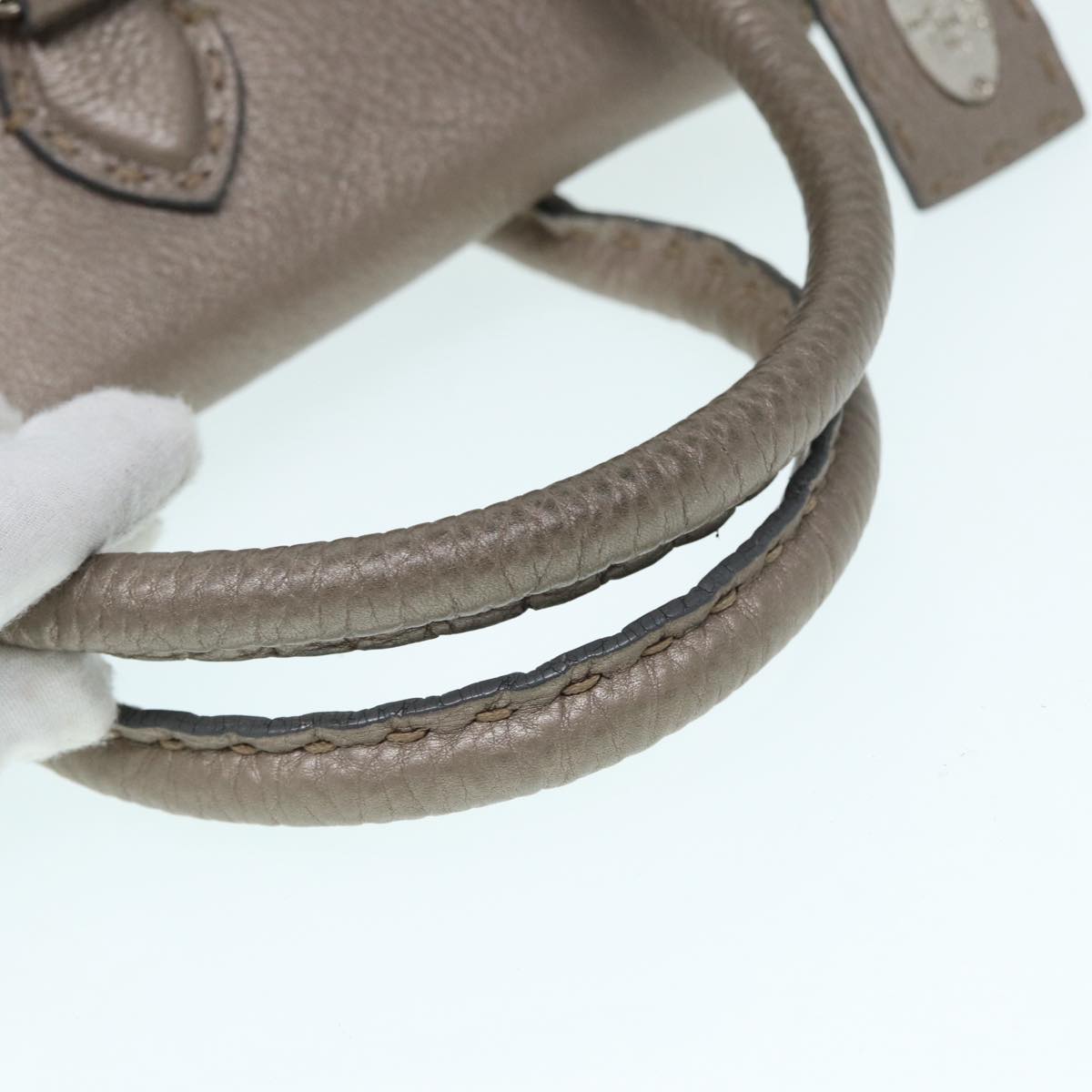 FENDI Celeria Hand Bag Leather Silver 88496