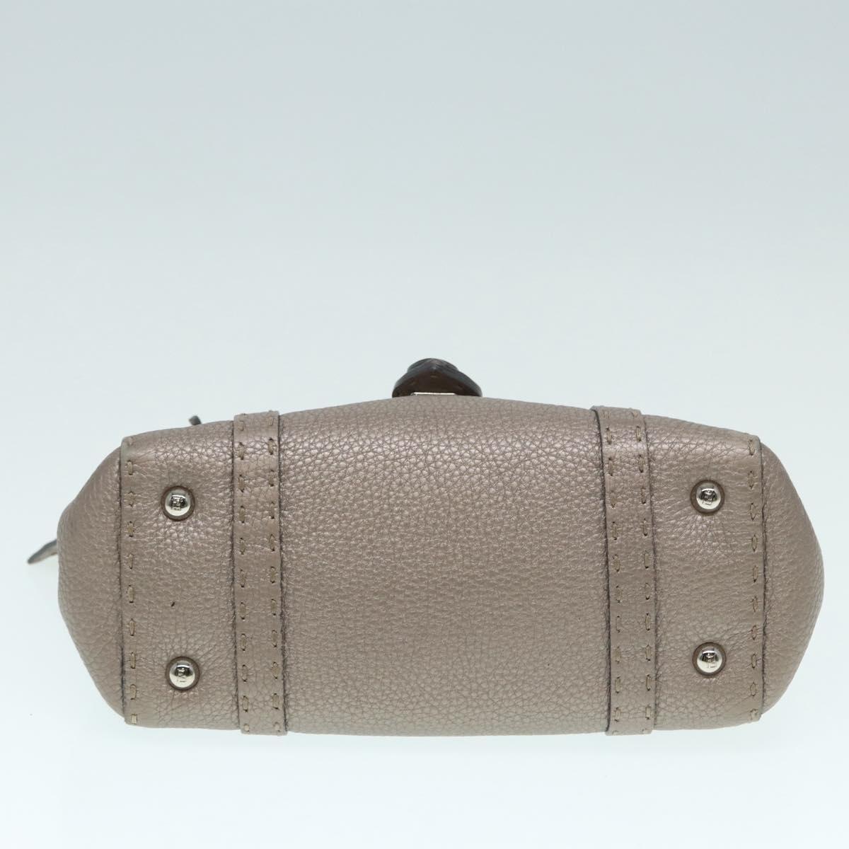 FENDI Celeria Hand Bag Leather Silver 88496