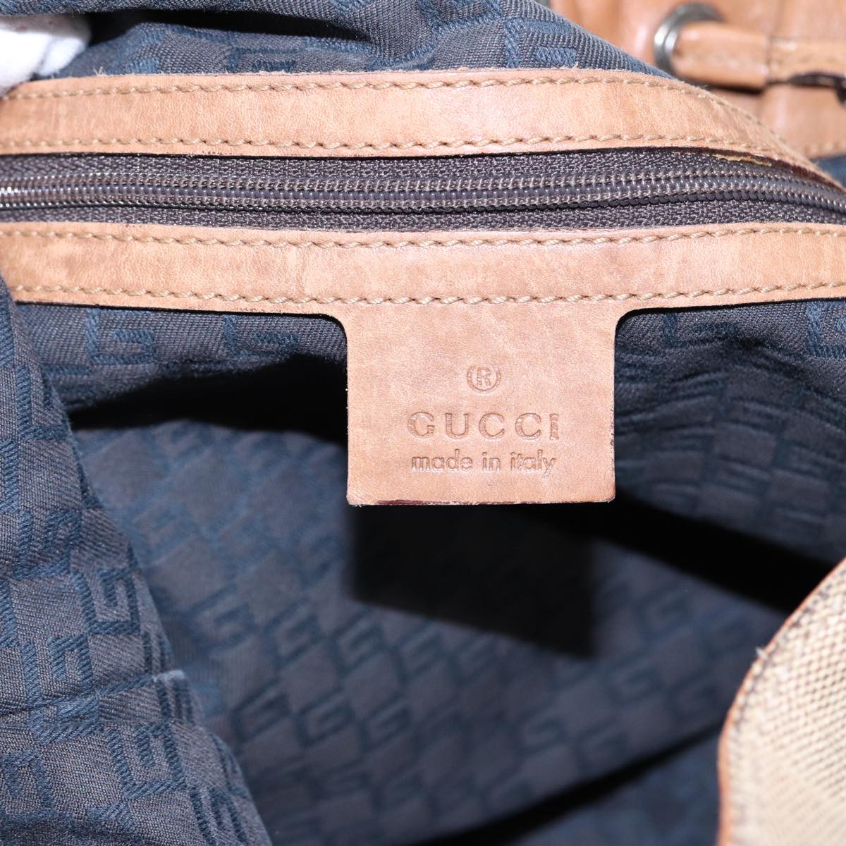 GUCCI Shoulder Bag Canvas Leather Beige Brown Silver 109210 88498