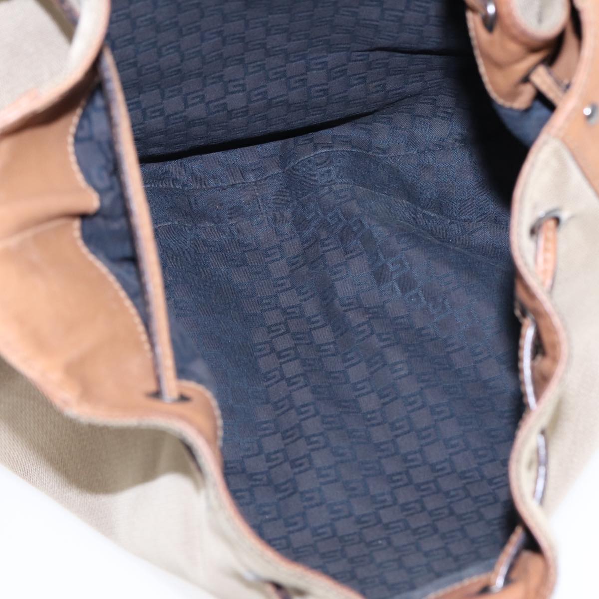 GUCCI Shoulder Bag Canvas Leather Beige Brown Silver 109210 88498
