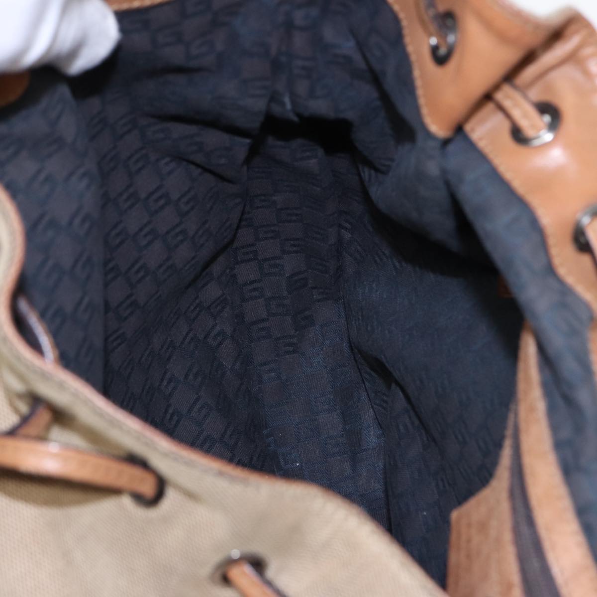 GUCCI Shoulder Bag Canvas Leather Beige Brown Silver 109210 88498
