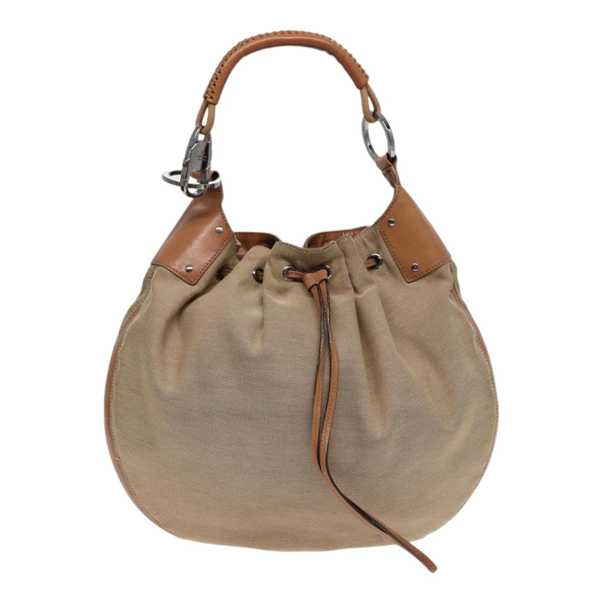 GUCCI Shoulder Bag Canvas Leather Beige Brown Silver 109210 88498