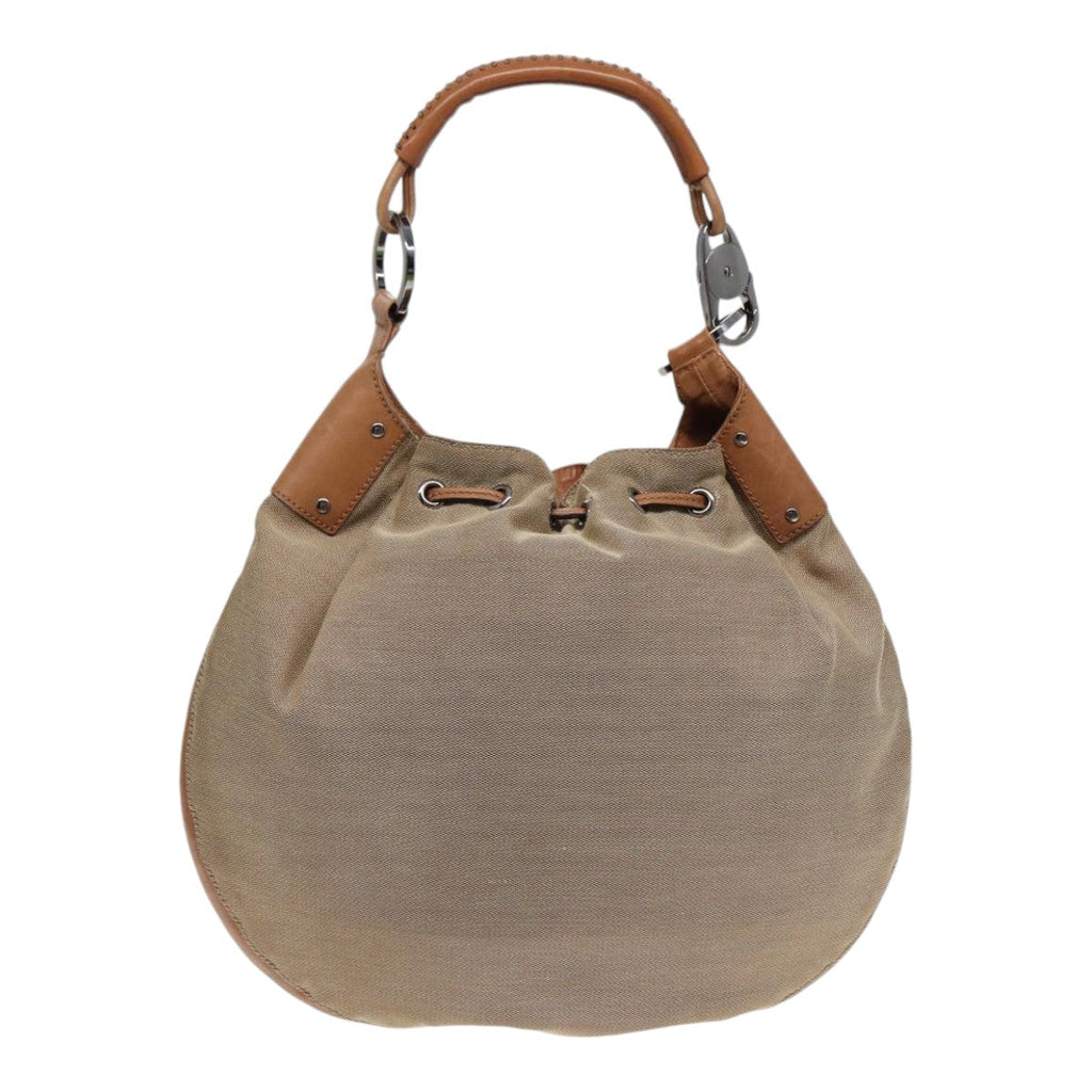 GUCCI Shoulder Bag Canvas Leather Beige Brown Silver 109210 88498