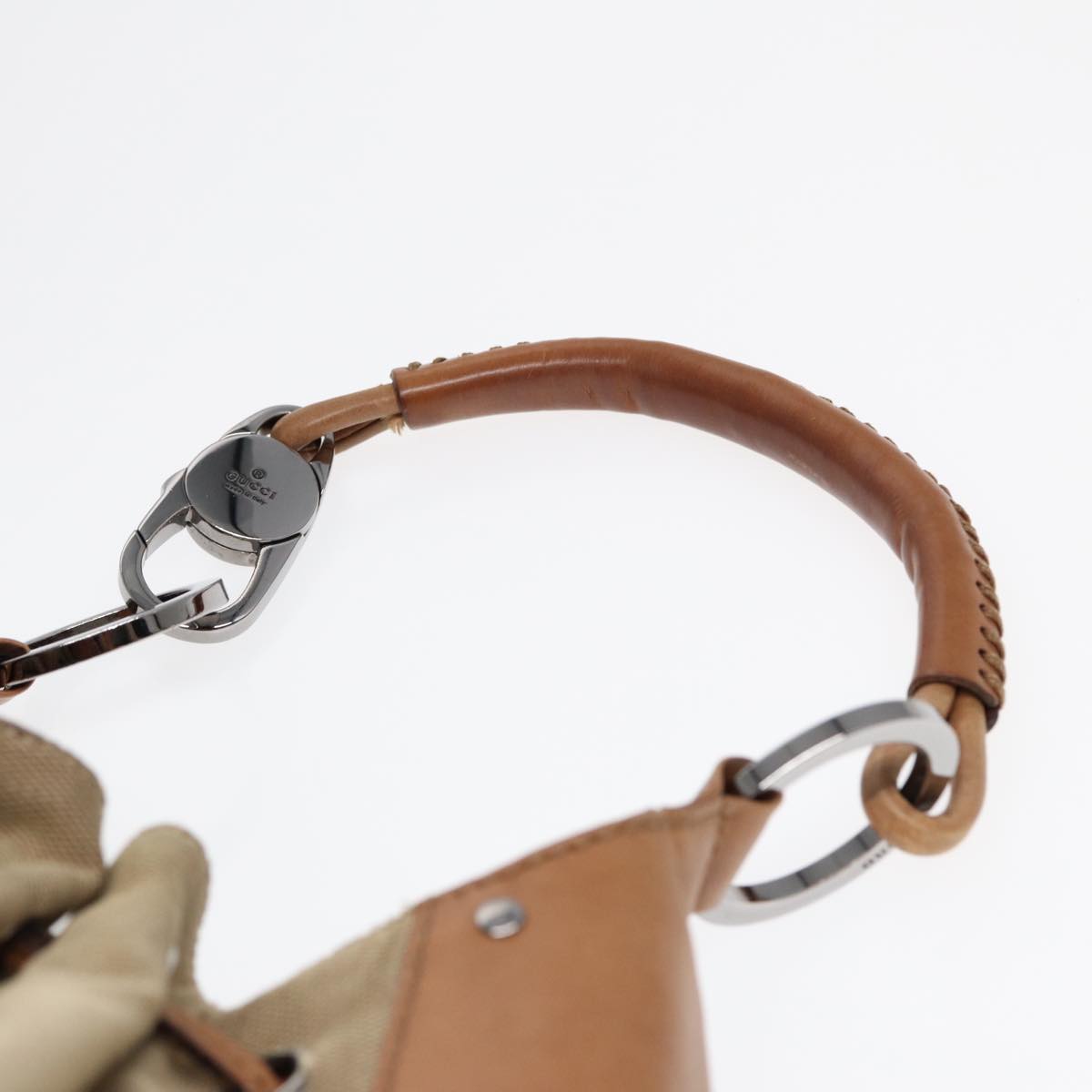 GUCCI Shoulder Bag Canvas Leather Beige Brown Silver 109210 88498