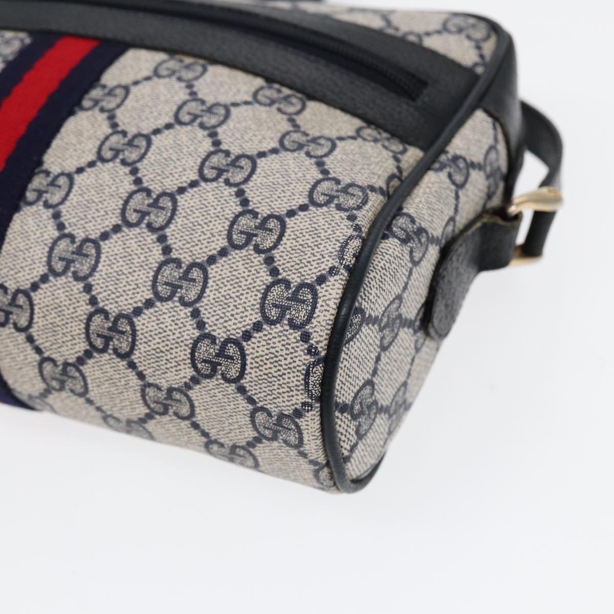 GUCCI GG Supreme Sherry Line Shoulder Bag PVC Navy Gold 378 02 004 88527