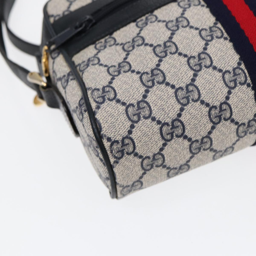 GUCCI GG Supreme Sherry Line Shoulder Bag PVC Navy Gold 378 02 004 88527