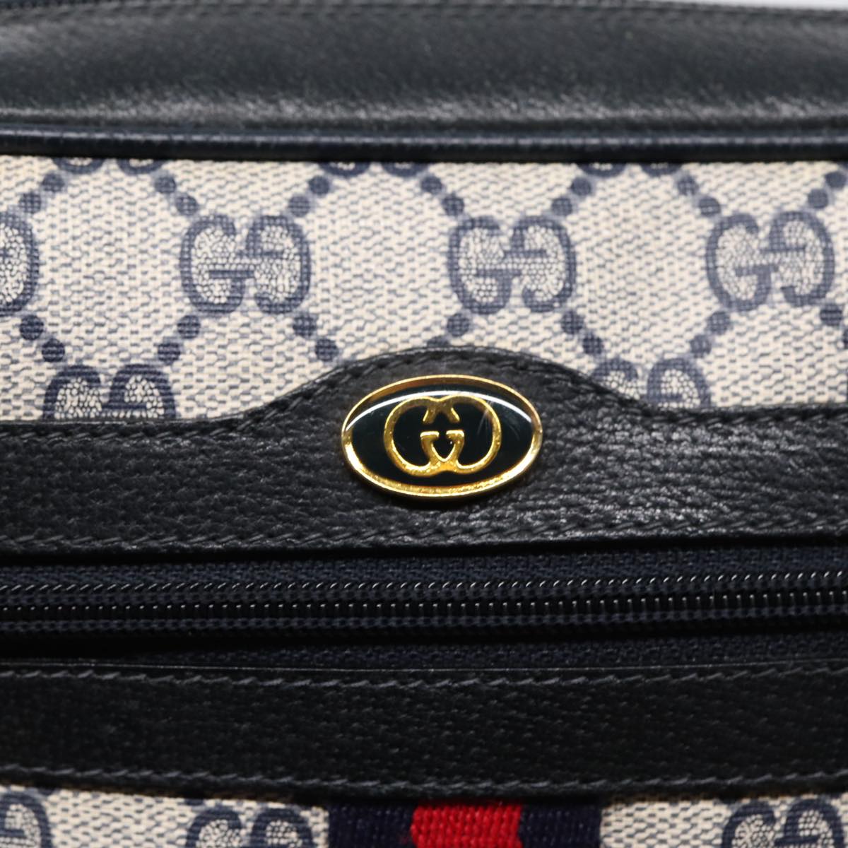 GUCCI GG Supreme Sherry Line Shoulder Bag PVC Navy Gold 378 02 004 88527