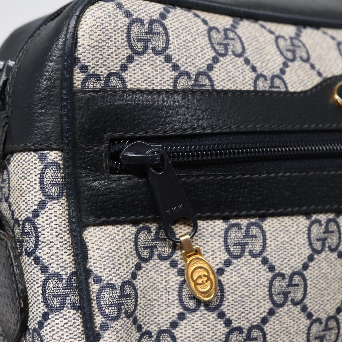 GUCCI GG Supreme Sherry Line Shoulder Bag PVC Navy Gold 378 02 004 88527