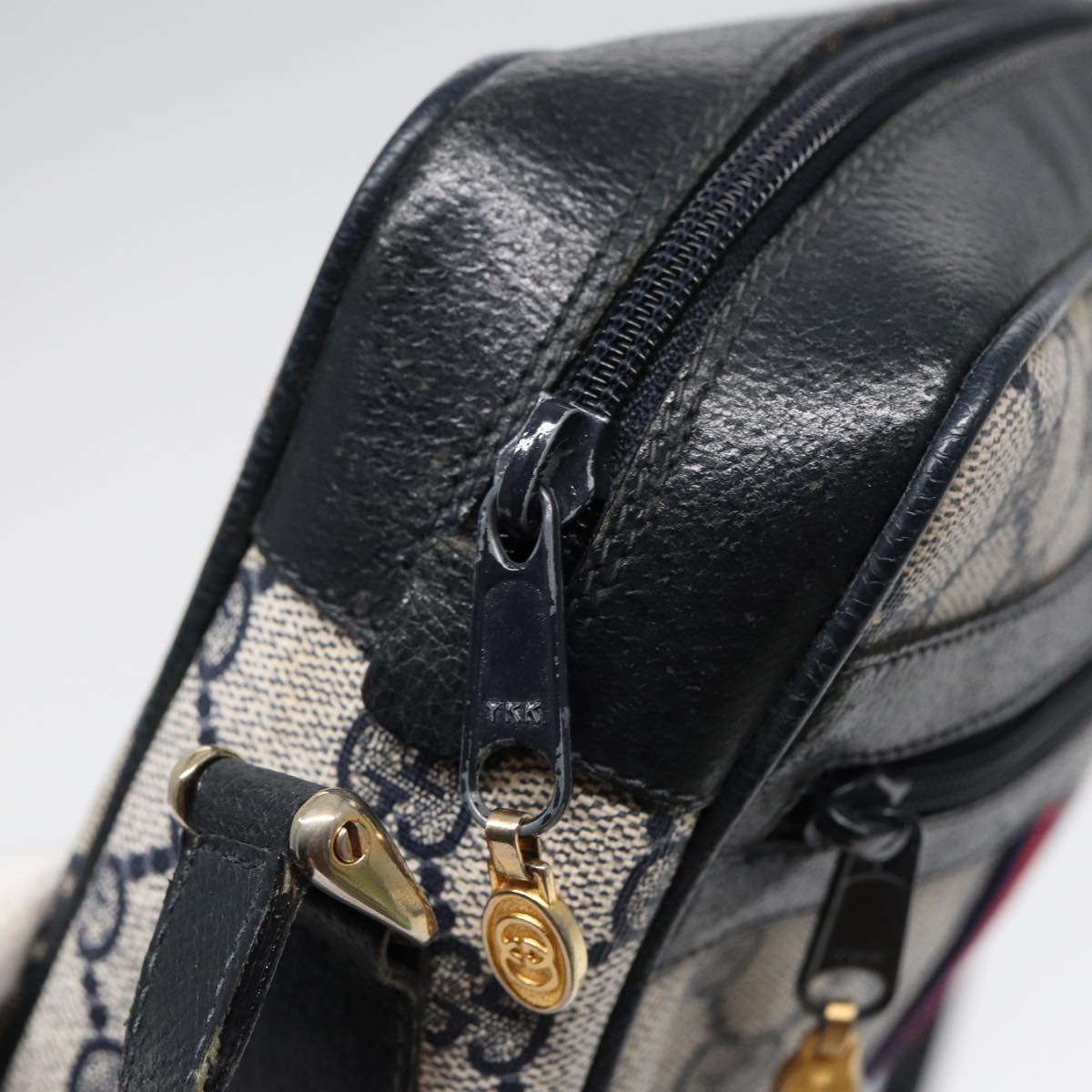 GUCCI GG Supreme Sherry Line Shoulder Bag PVC Navy Gold 378 02 004 88527