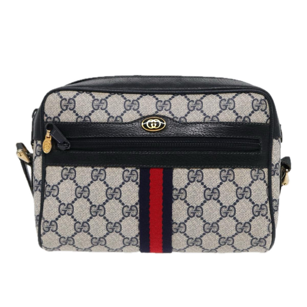 GUCCI GG Supreme Sherry Line Shoulder Bag PVC Navy Gold 378 02 004 88527