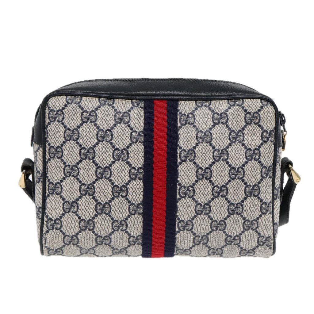 GUCCI GG Supreme Sherry Line Shoulder Bag PVC Navy Gold 378 02 004 88527