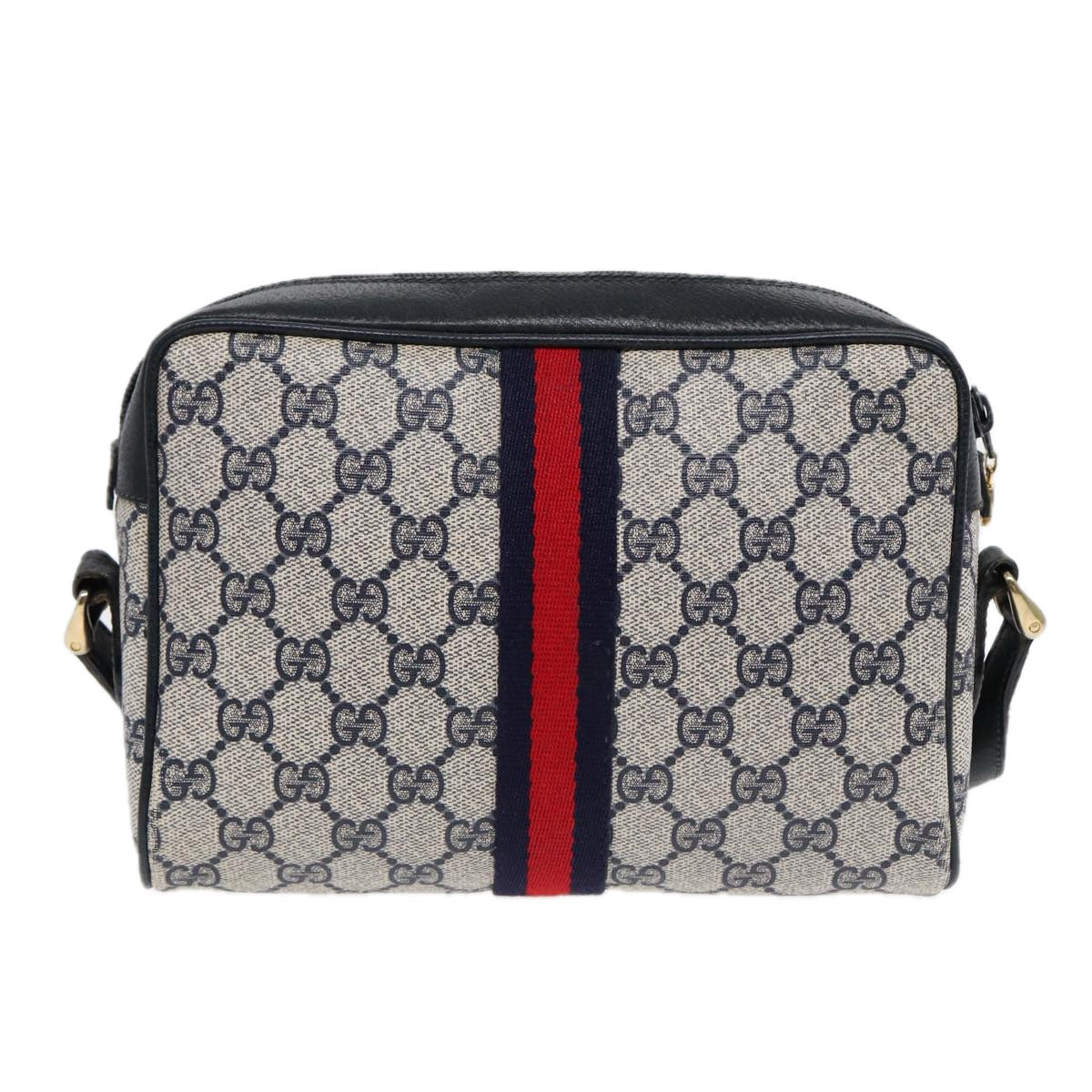 GUCCI GG Supreme Sherry Line Shoulder Bag PVC Navy Gold 378 02 004 88527