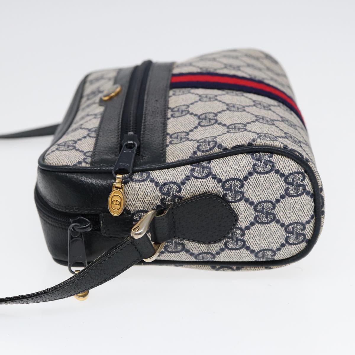 GUCCI GG Supreme Sherry Line Shoulder Bag PVC Navy Gold 378 02 004 88527