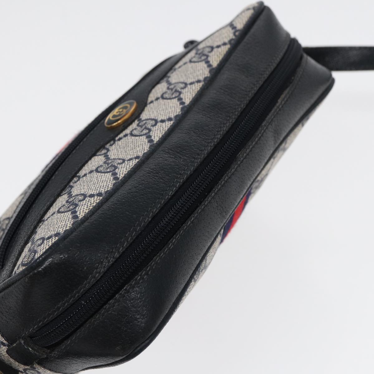 GUCCI GG Supreme Sherry Line Shoulder Bag PVC Navy Gold 378 02 004 88527