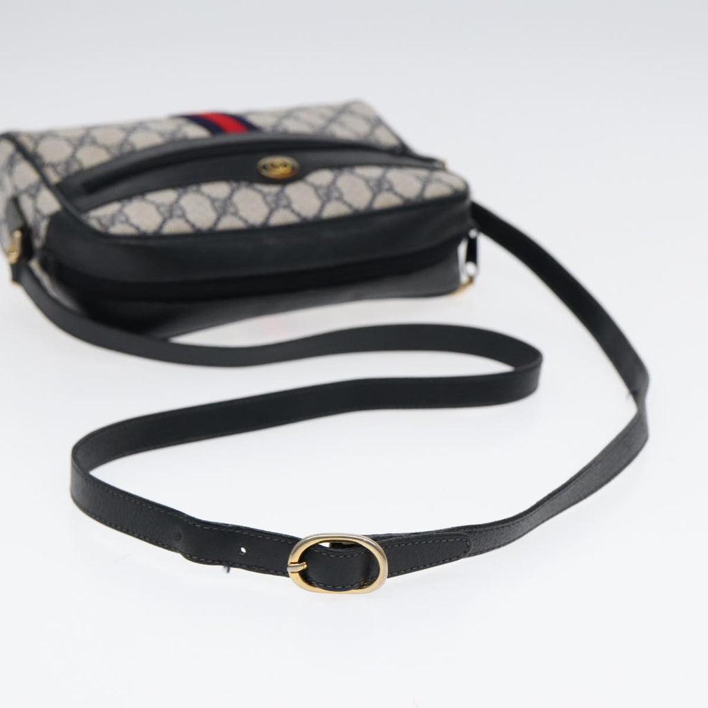 GUCCI GG Supreme Sherry Line Shoulder Bag PVC Navy Gold 378 02 004 88527