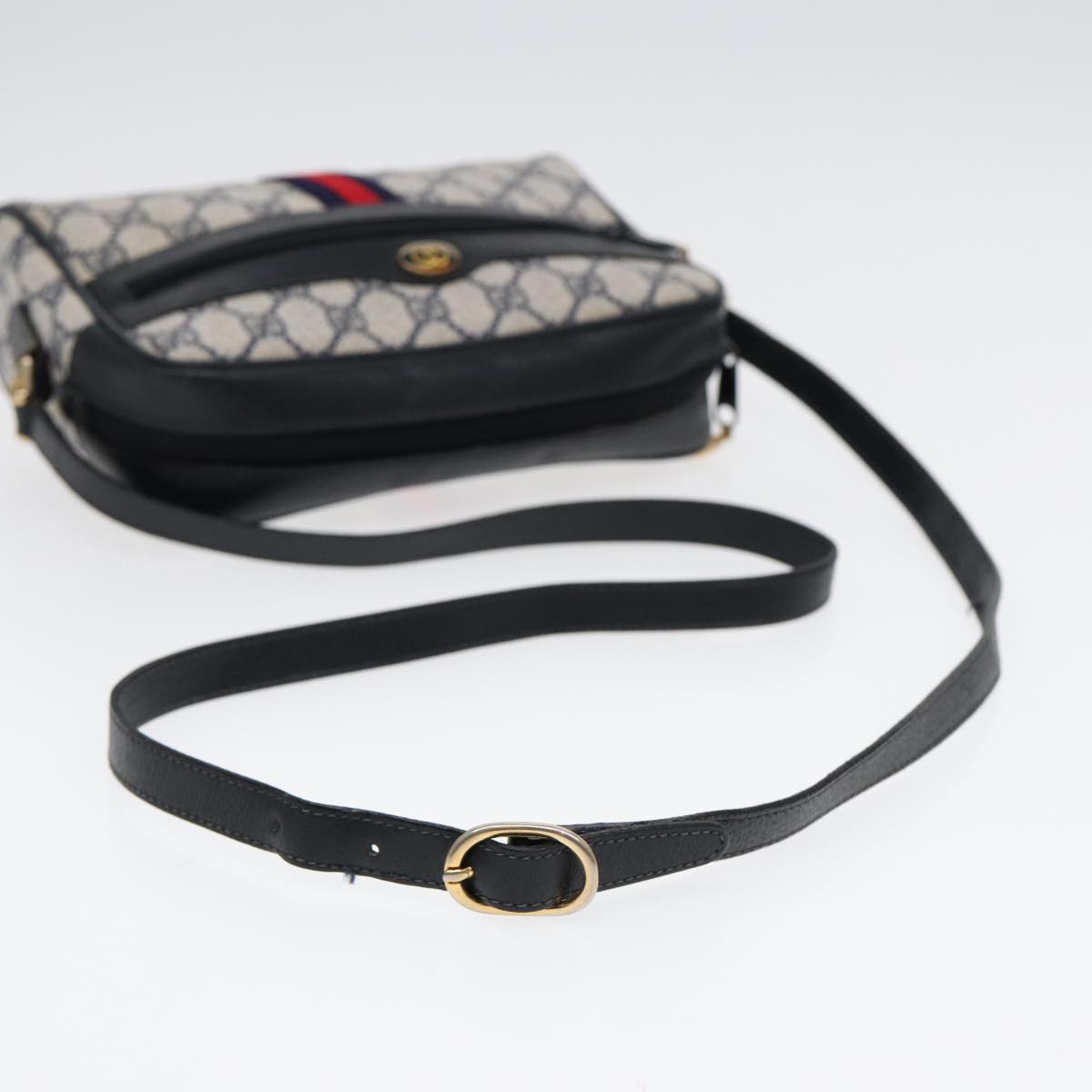 GUCCI GG Supreme Sherry Line Shoulder Bag PVC Navy Gold 378 02 004 88527