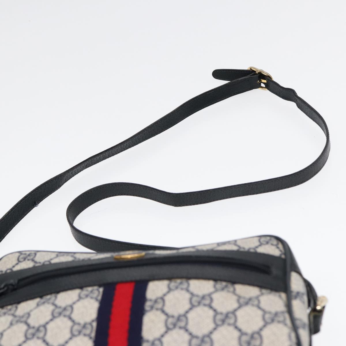 GUCCI GG Supreme Sherry Line Shoulder Bag PVC Navy Gold 378 02 004 88527