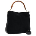 GUCCI Bamboo Shoulder Bag Suede Leather Black Gold 001 1781 1577 88534