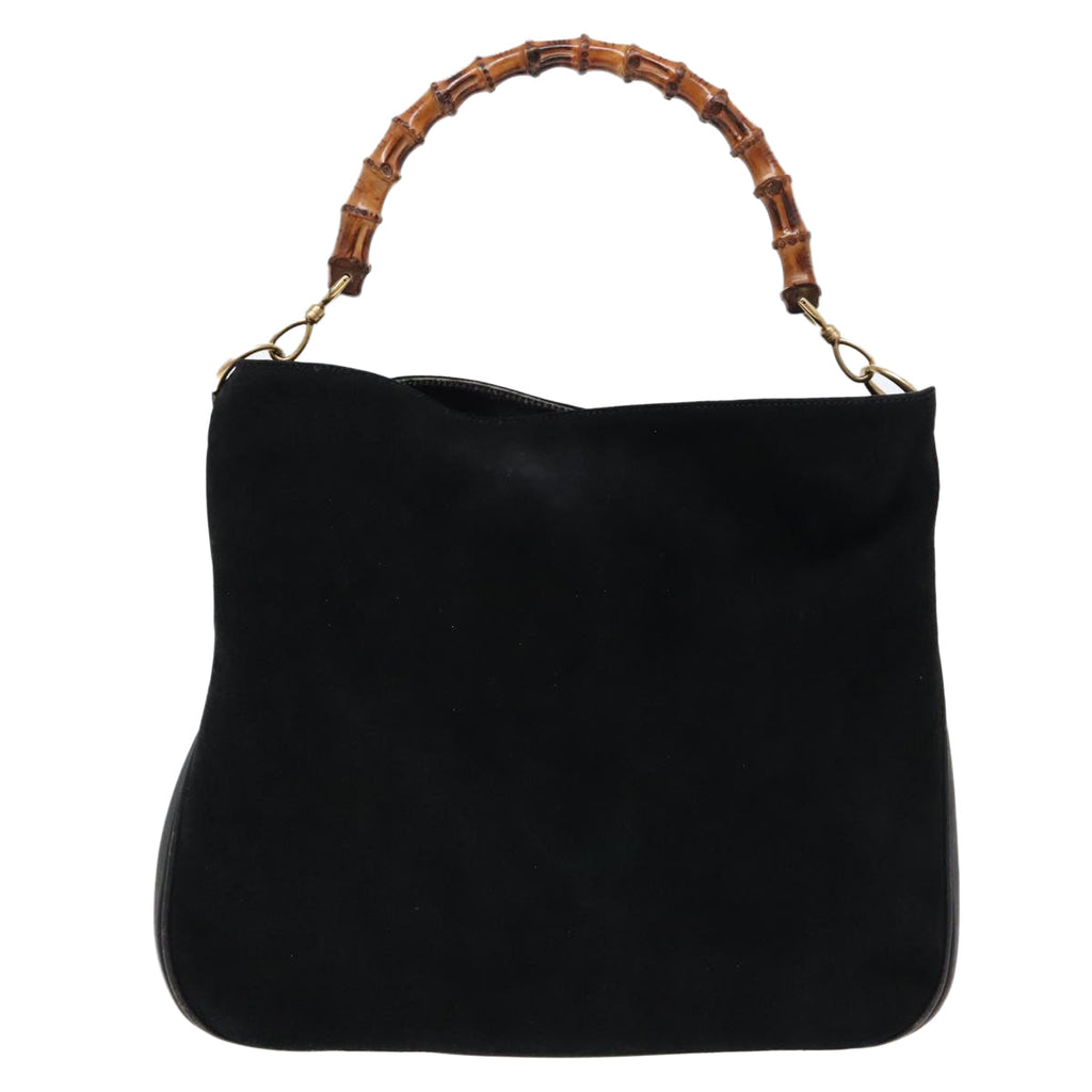 GUCCI Bamboo Shoulder Bag Suede Leather Black Gold 001 1781 1577 88534