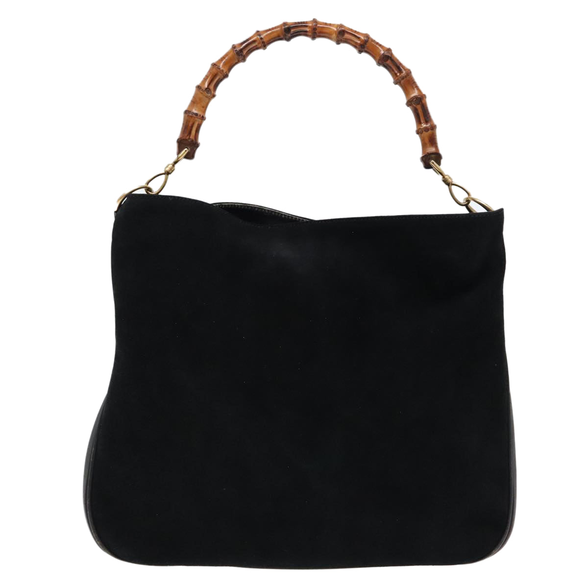 GUCCI Bamboo Shoulder Bag Suede Leather Black Gold 001 1781 1577 88534