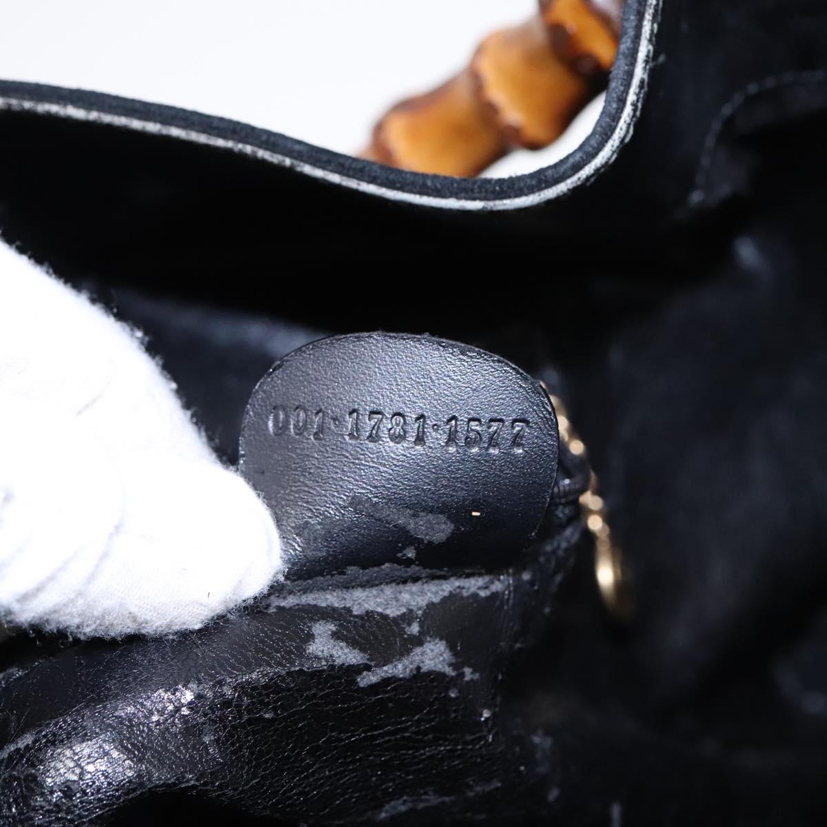 GUCCI Bamboo Shoulder Bag Suede Leather Black Gold 001 1781 1577 88534