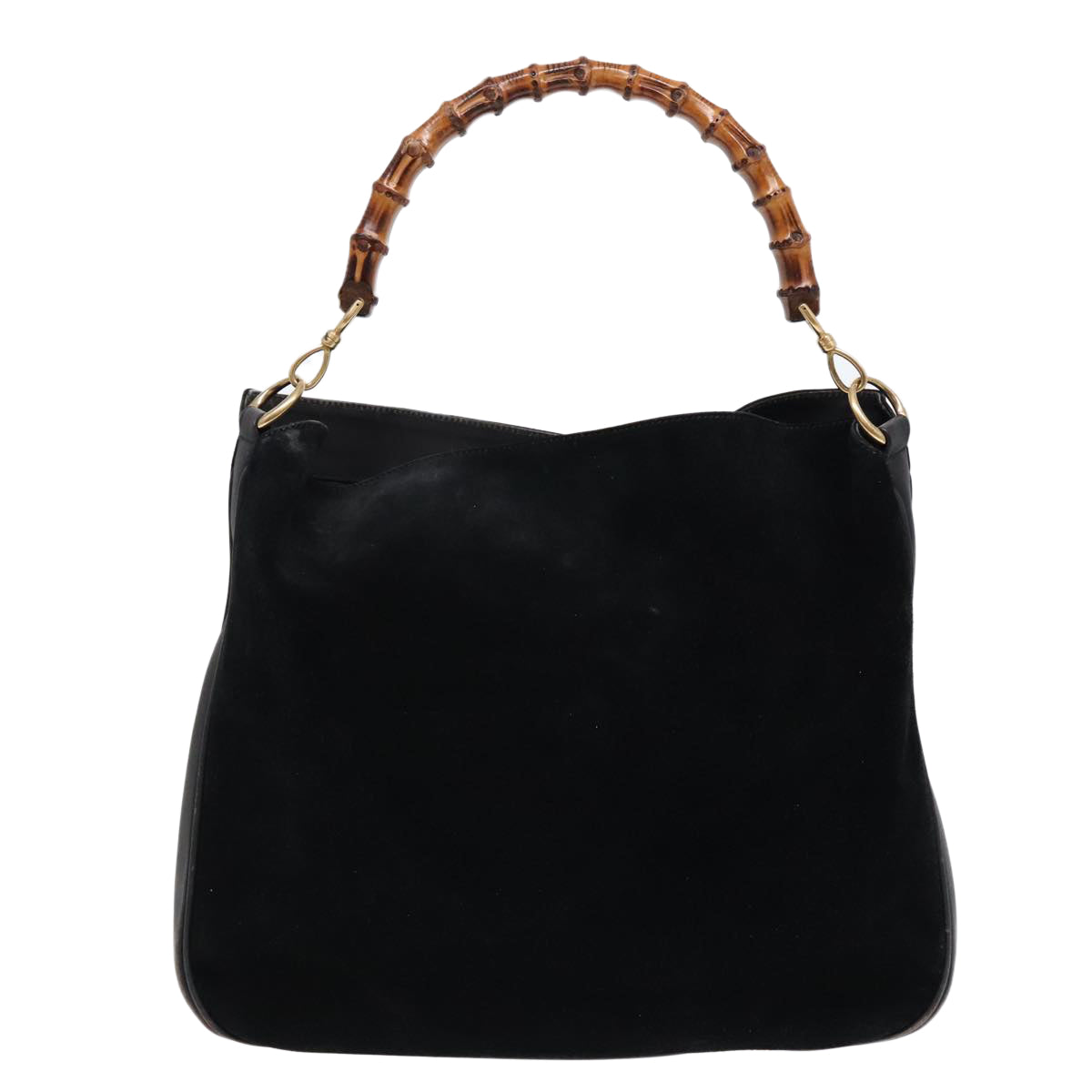 GUCCI Bamboo Shoulder Bag Suede Leather Black Gold 001 1781 1577 88534