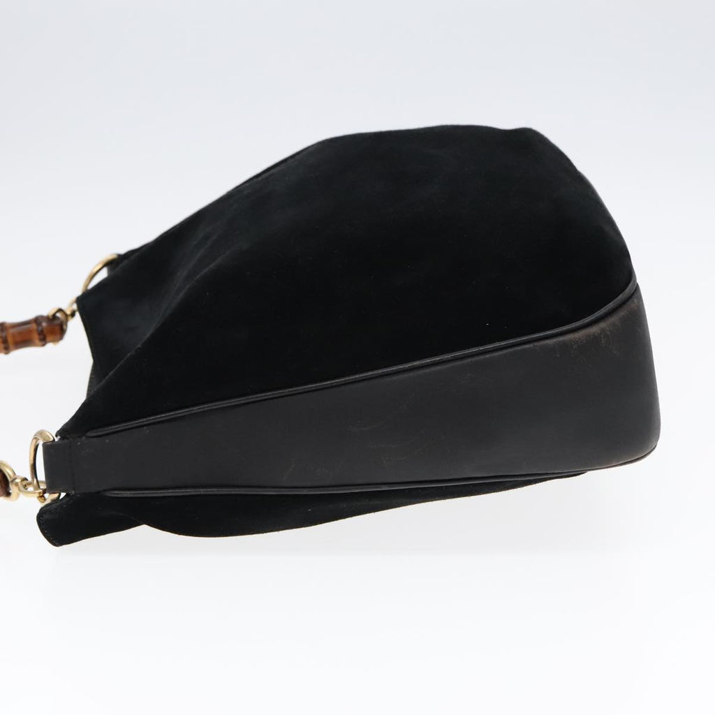 GUCCI Bamboo Shoulder Bag Suede Leather Black Gold 001 1781 1577 88534