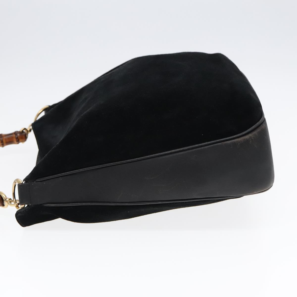 GUCCI Bamboo Shoulder Bag Suede Leather Black Gold 001 1781 1577 88534