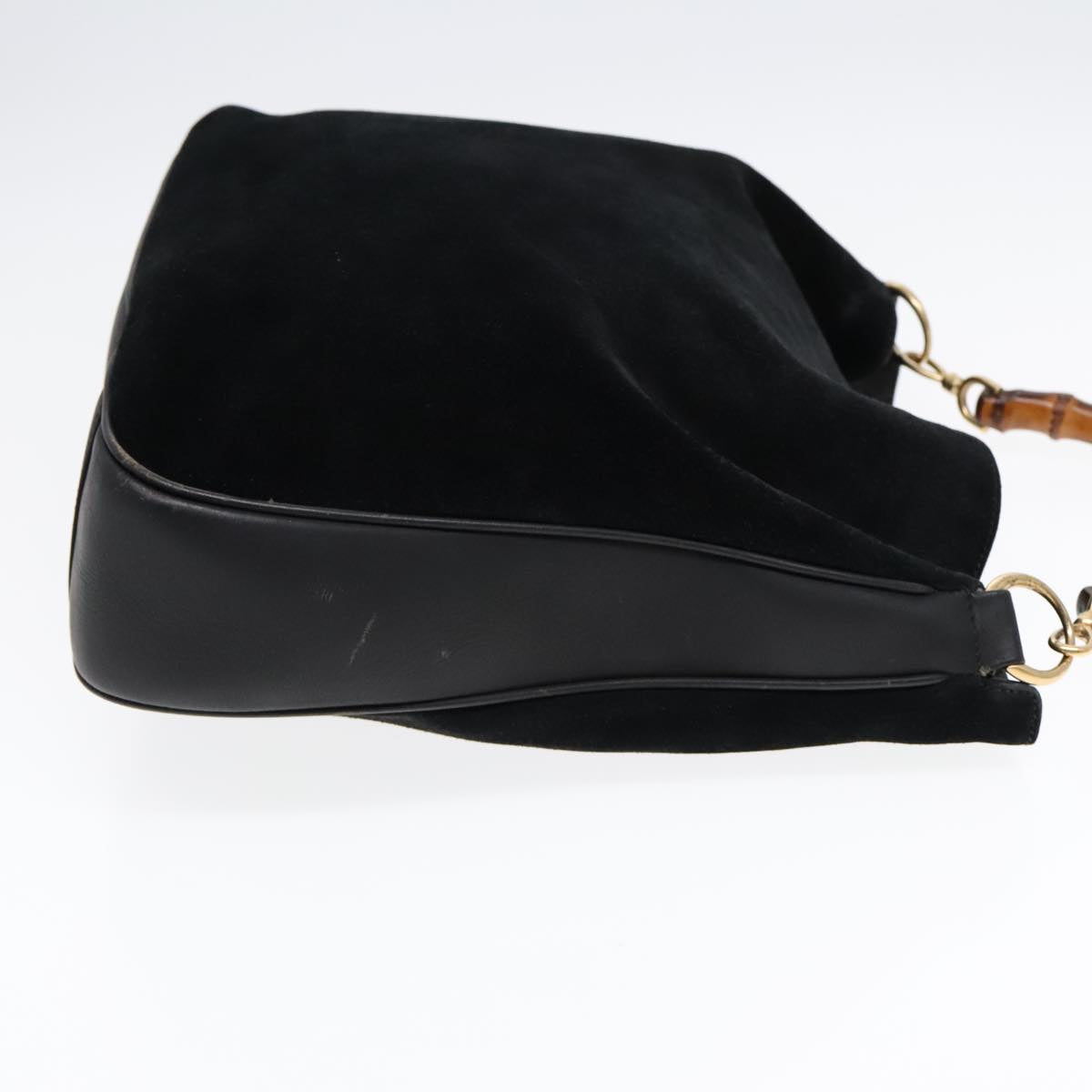 GUCCI Bamboo Shoulder Bag Suede Leather Black Gold 001 1781 1577 88534