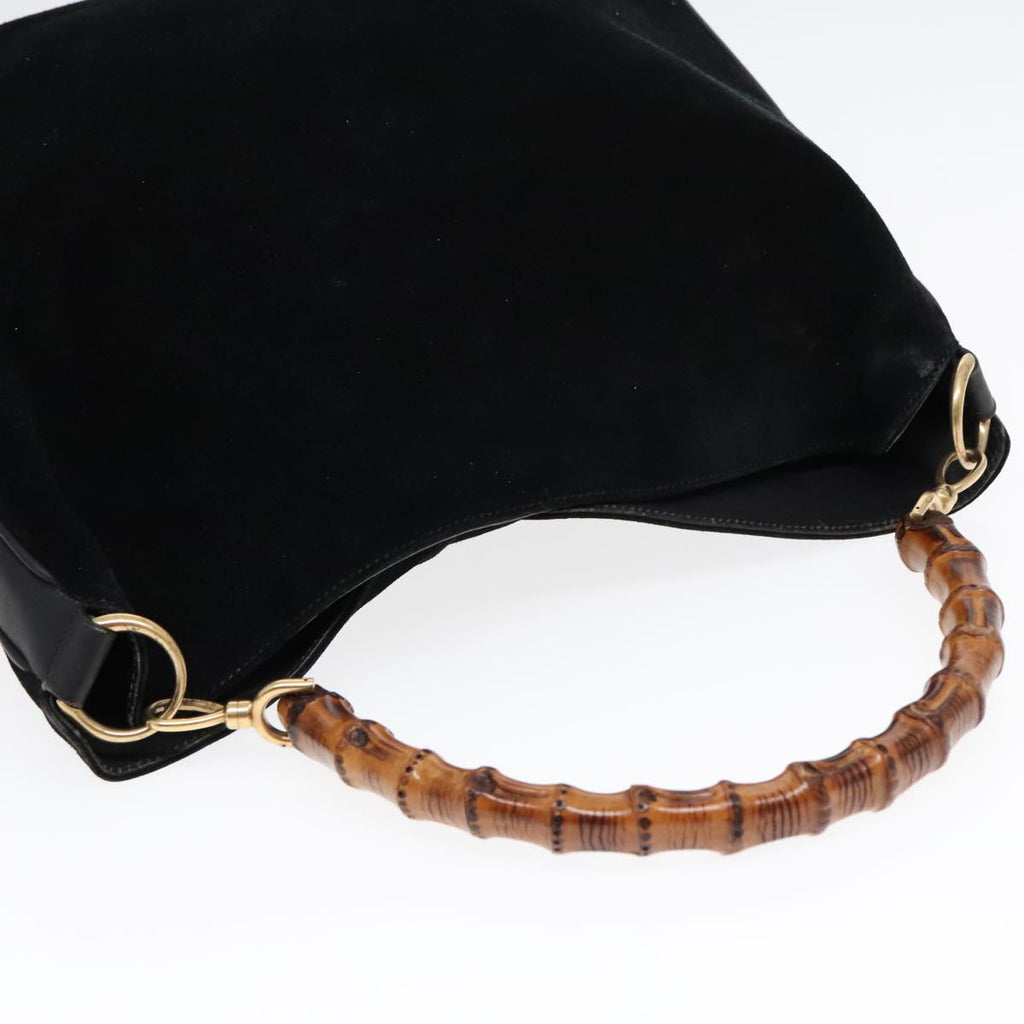GUCCI Bamboo Shoulder Bag Suede Leather Black Gold 001 1781 1577 88534