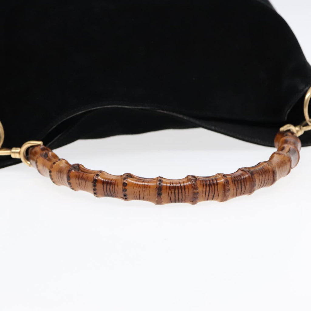 GUCCI Bamboo Shoulder Bag Suede Leather Black Gold 001 1781 1577 88534