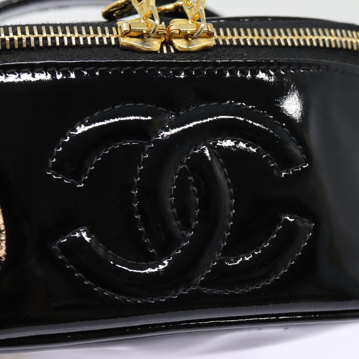 CHANEL COCO Mark Vanity Pouch Enamel Black Gold CC 88553